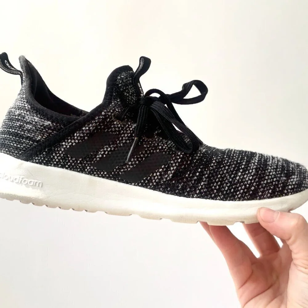 Adidas Women's Cloudfoam Black & White Lace Up Running Shoes - Sz 7.5